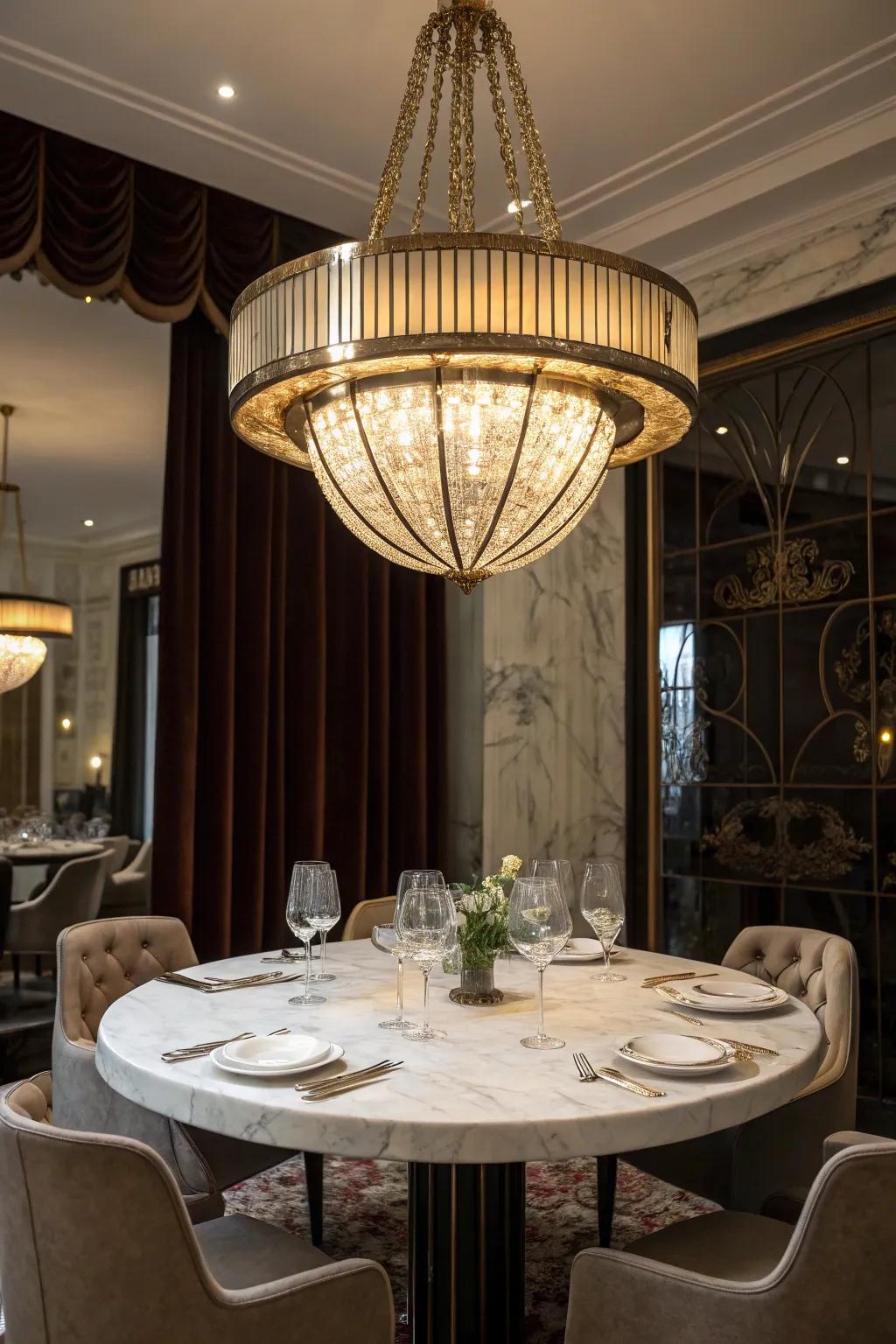 Enhance your dining area with Art Deco lighting.