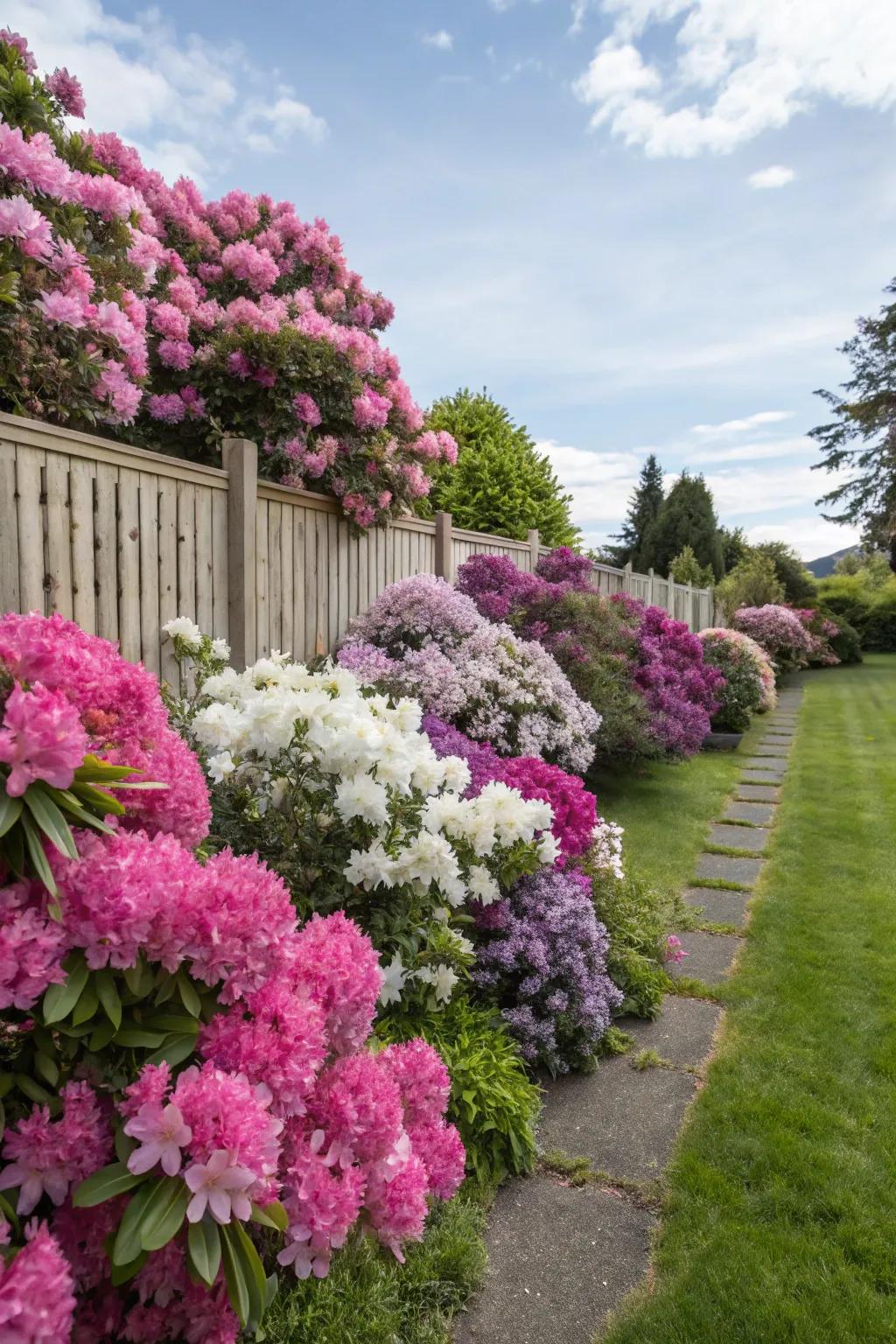 'Majestic' rhododendrons add amazing spring color.