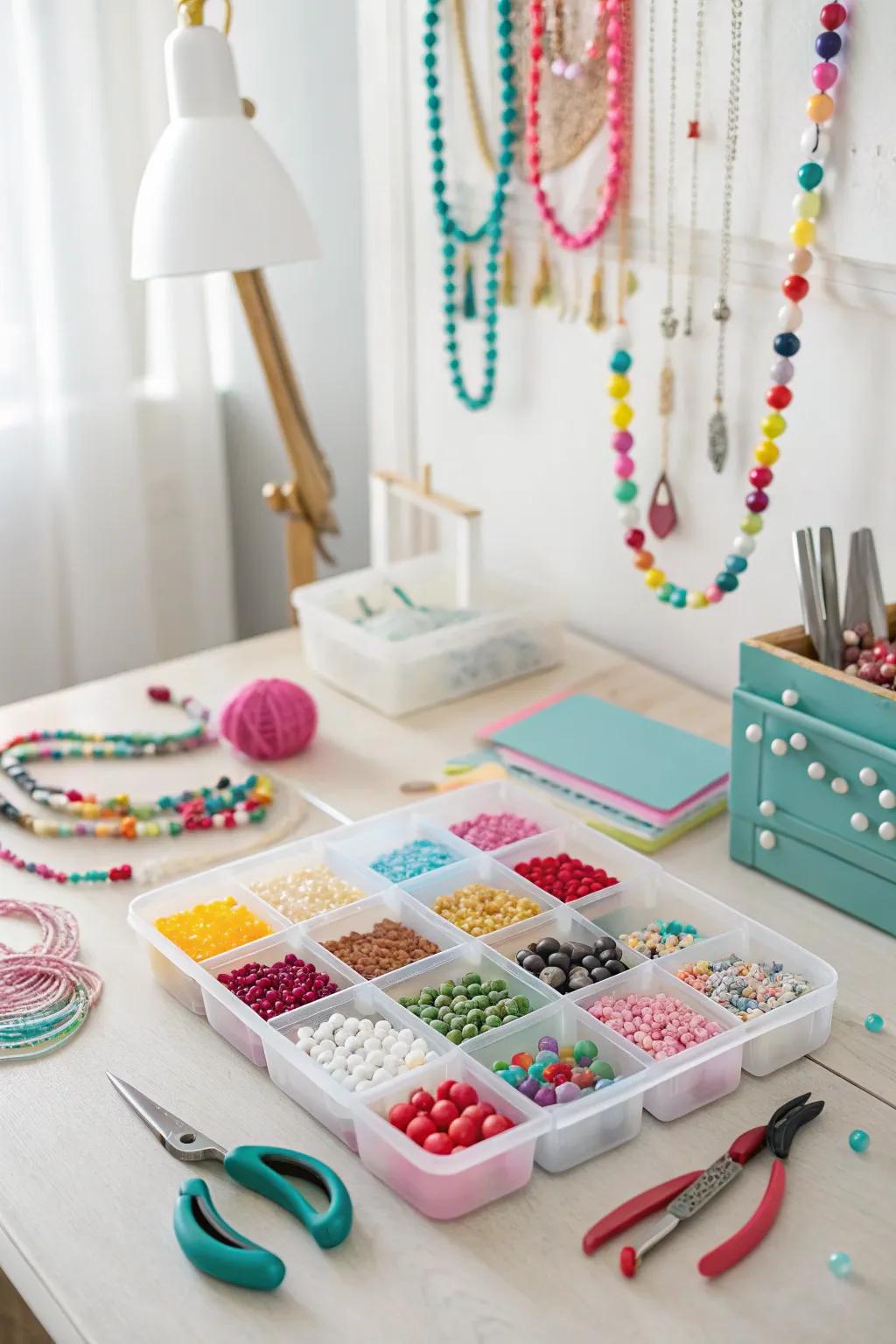 A creative jewelry-making area for distinctive accessories.