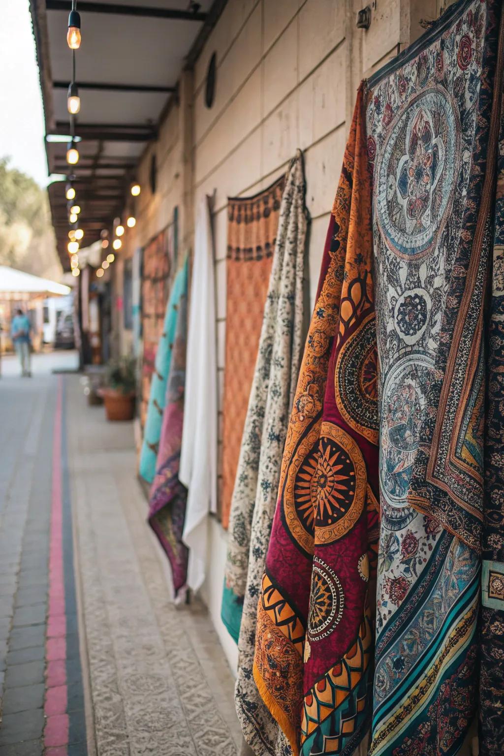 This bohemian wall is made cozier and more vibrant by patterns.