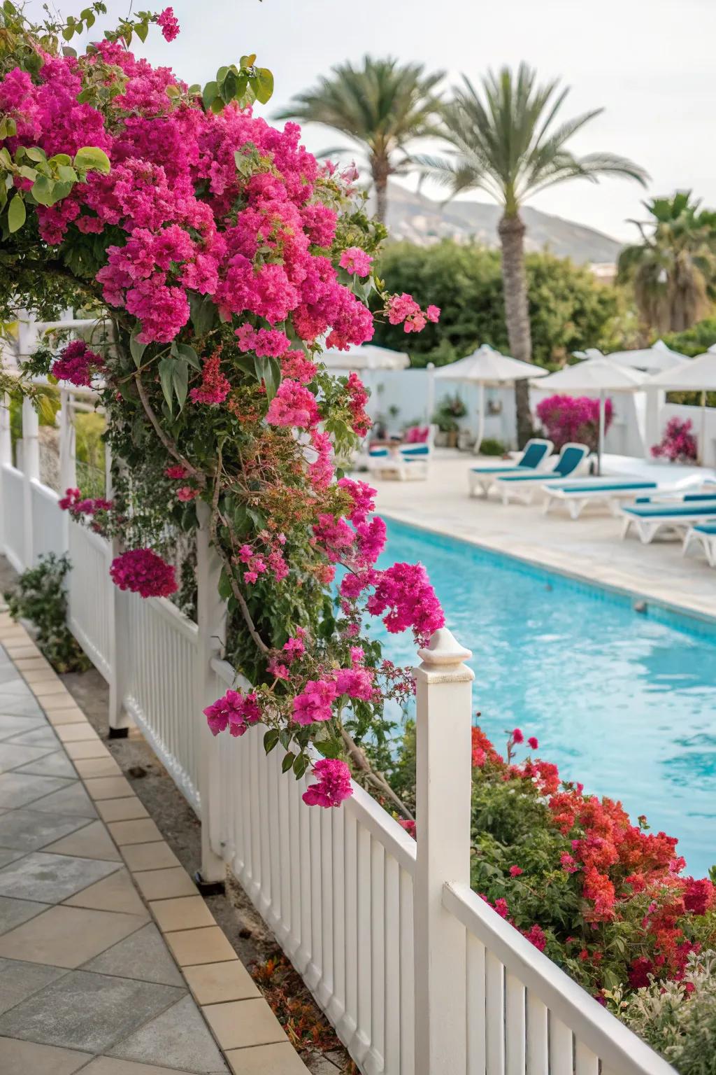 Bougainvillea creating a tropical atmosphere by the poolside.