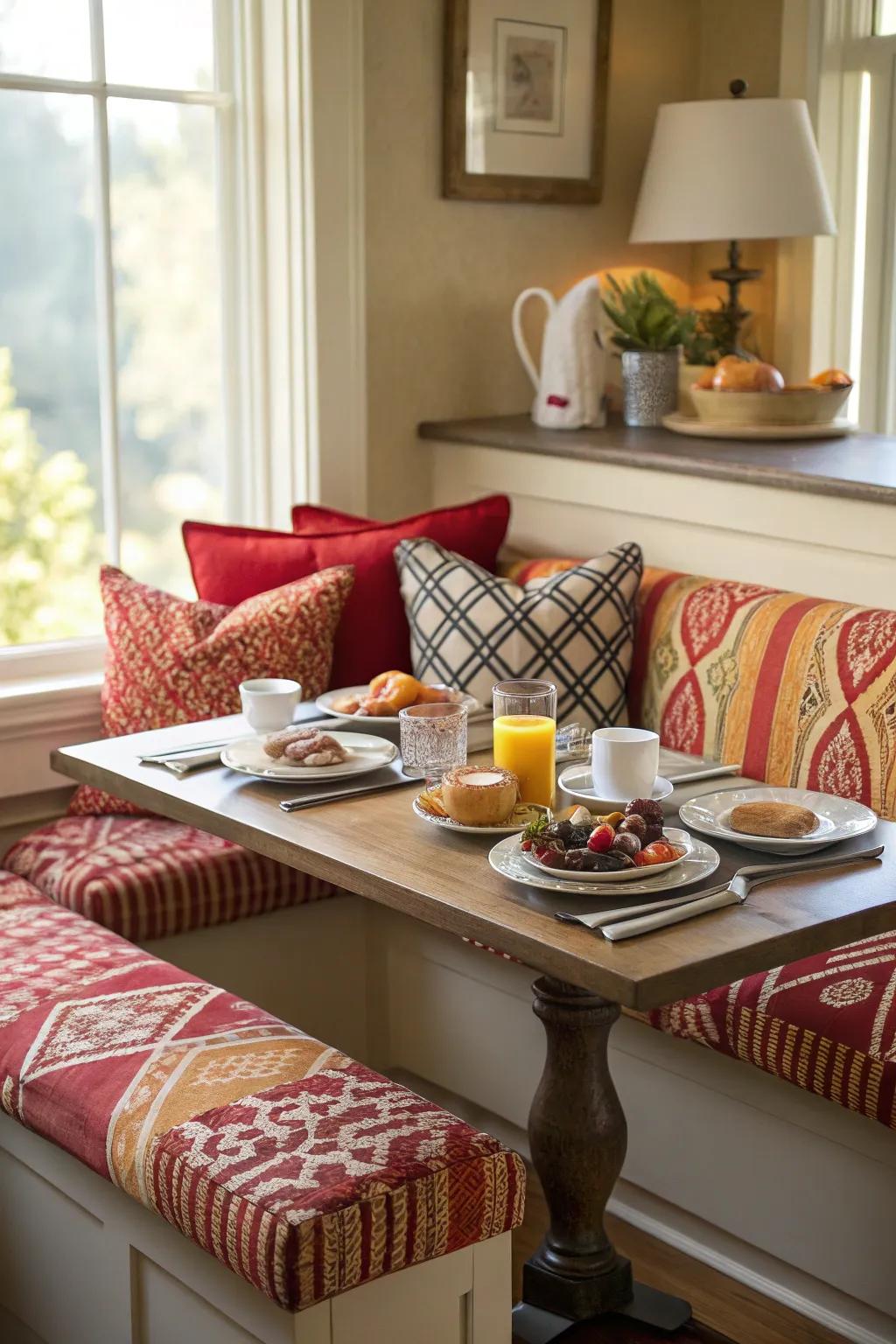 Bold patterns can invigorate and enrich your breakfast nook.