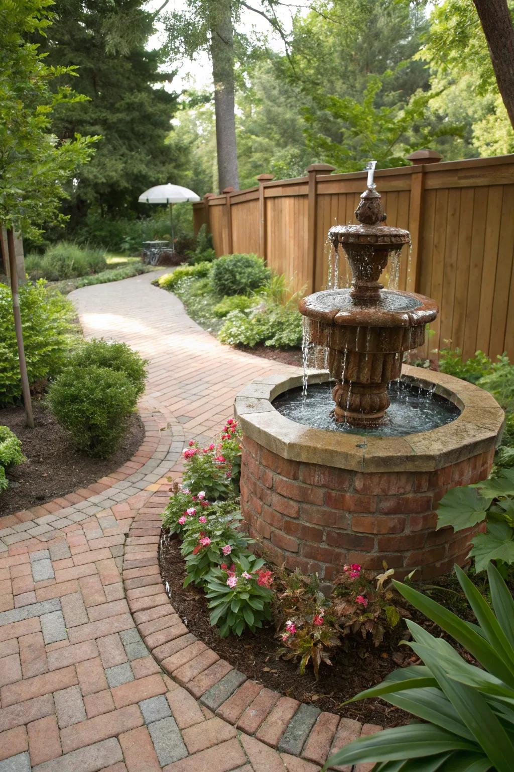 Water features integrated with stone designs create a tranquil atmosphere.