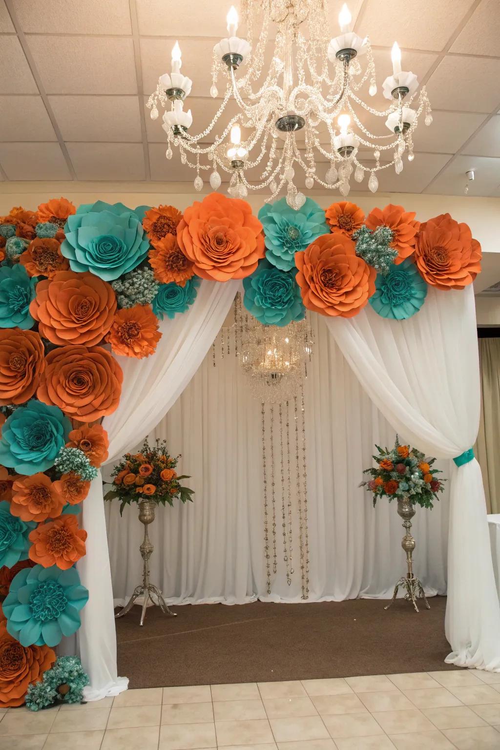 A whimsical snapshot backdrop with sunset and aquatic flowers.