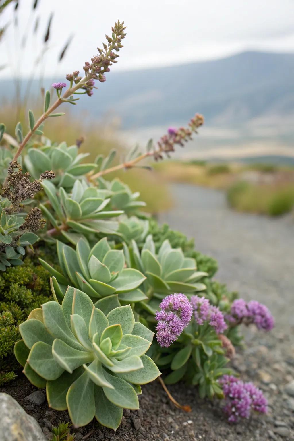 Stonecrop and flutterby plant provide year-round interest and contrast.
