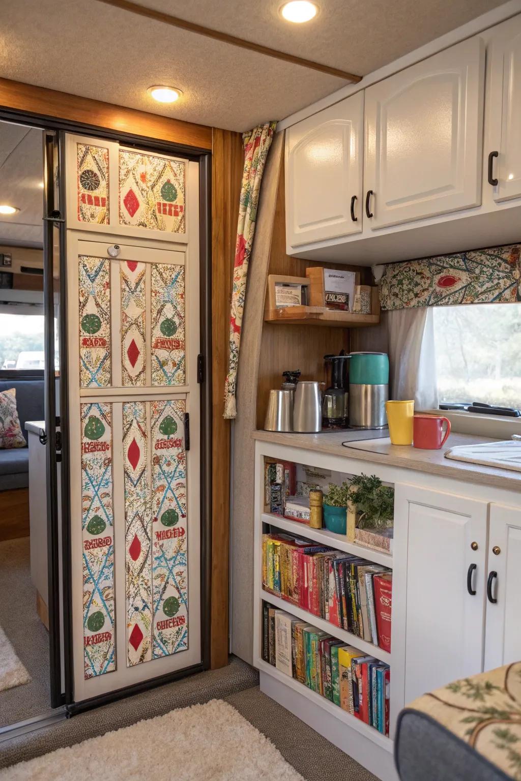 Patterned cabinets can be a whimsical focal point.