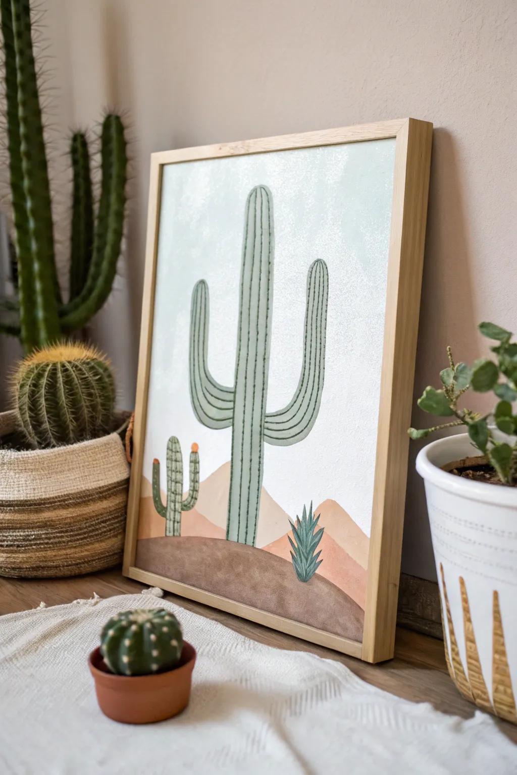 A calming simple cactus art piece.