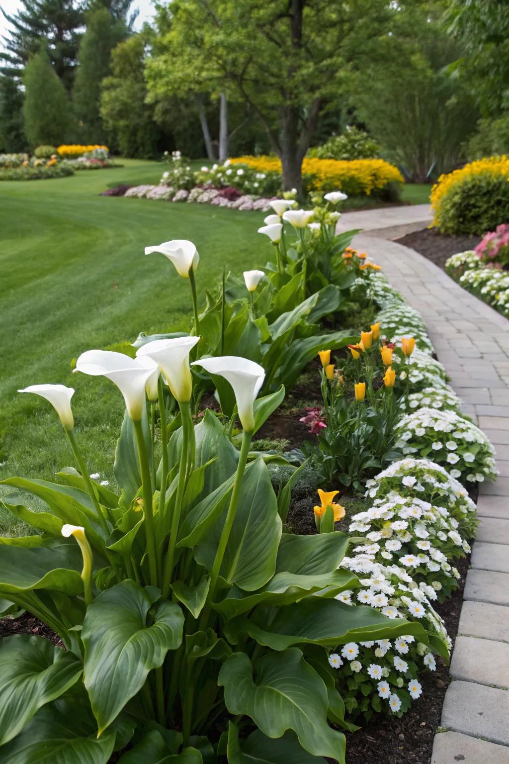 Swan flowers presented as striking garden centerpieces.