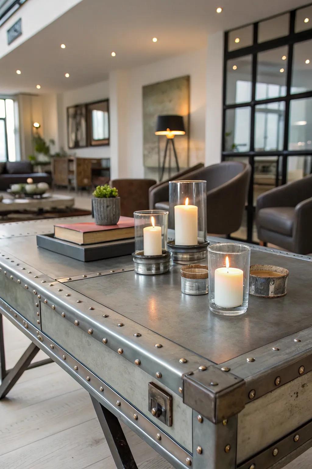 Industrial components provide a modern edge to light centerpieces.