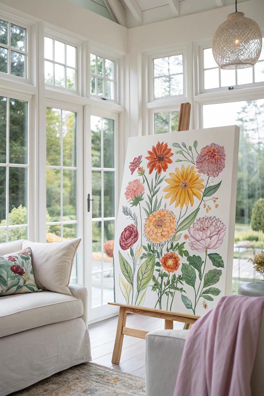 Blossom canvas in a bright living area