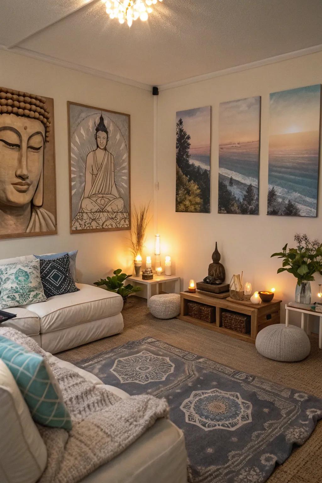 Spiritual artwork promotes calm and peace.