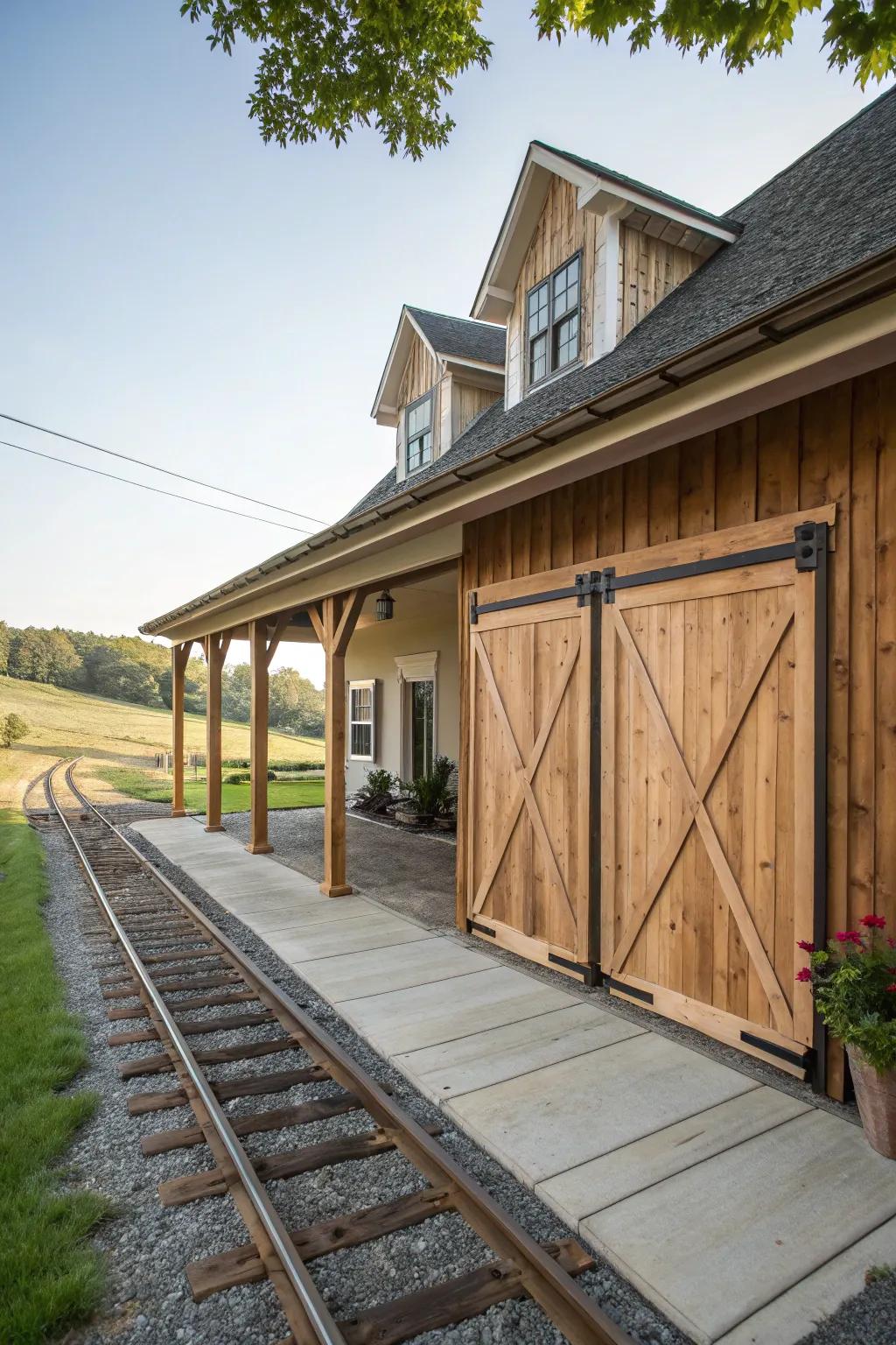 A barn-inspired carport with rustic appeal.
