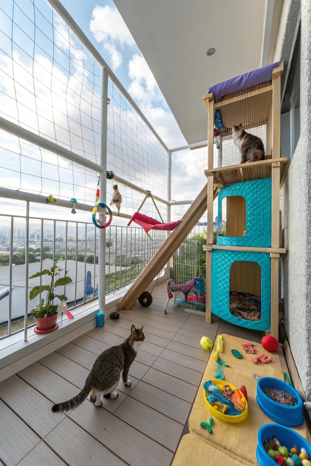 Interactive play zones maintain your cats entertained and active.