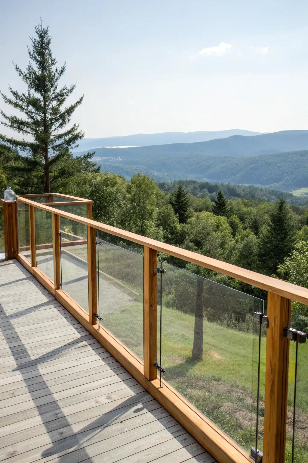 Enjoy expansive views with wood and glass.