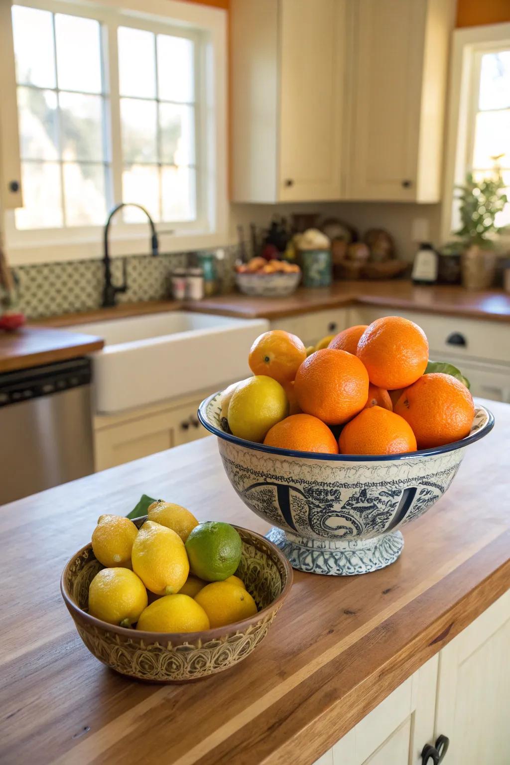 With a bowl of fresh fruit, add a splash of color.