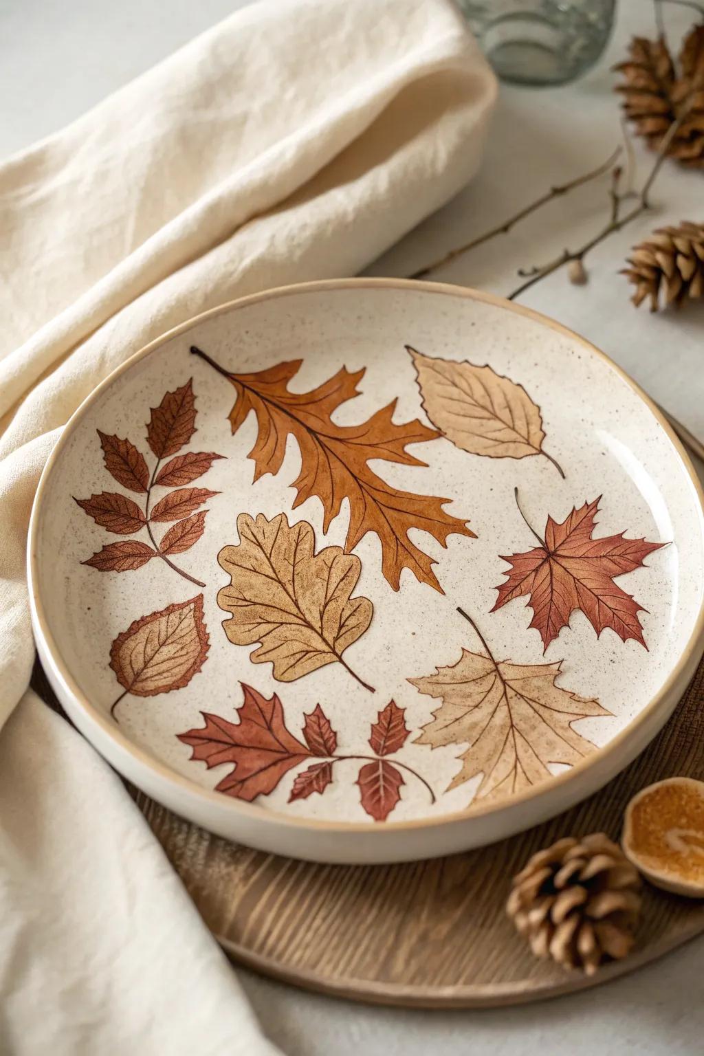 Embrace autumn using this exquisite ceramic serving dish, where minimalist design meets the warmth of fall foliage.