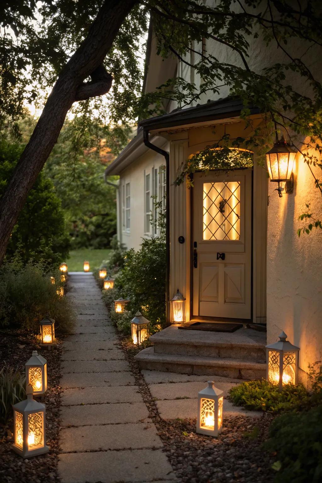 Create a cozy path with glowing lanterns.
