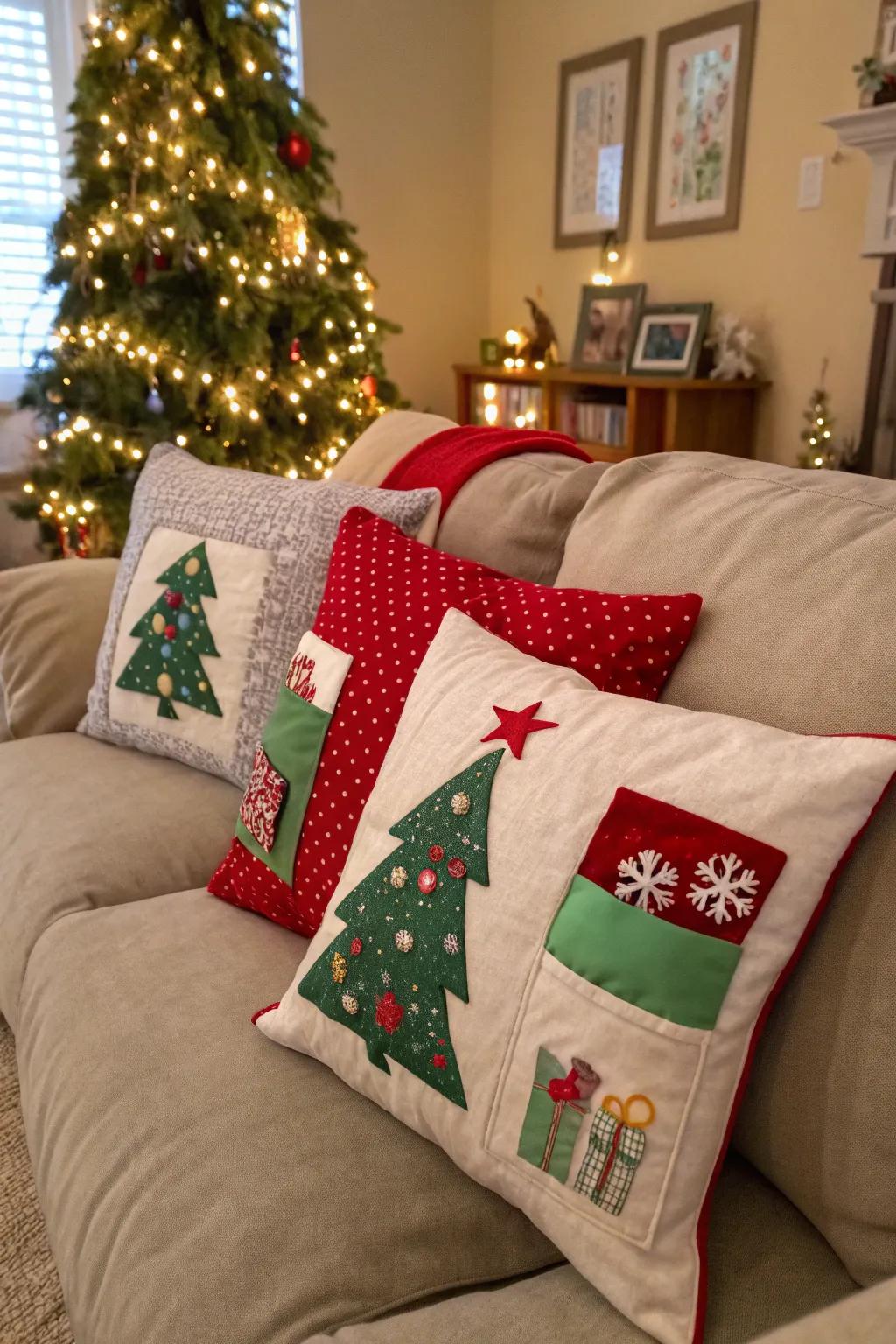 Interactive pillows bring fun to the holiday arrangement.