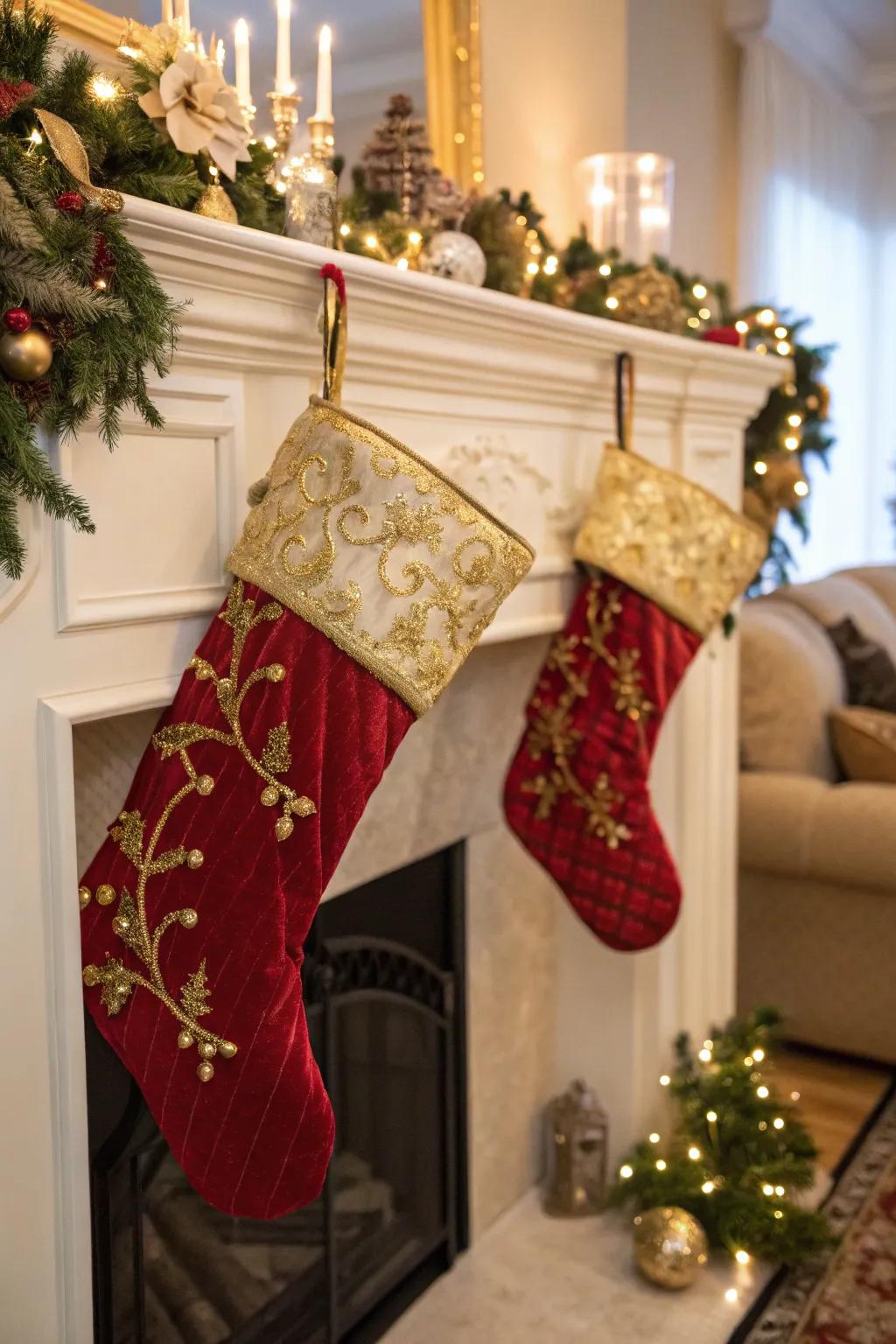 Gold details add a touch of luxury to holiday stockings.