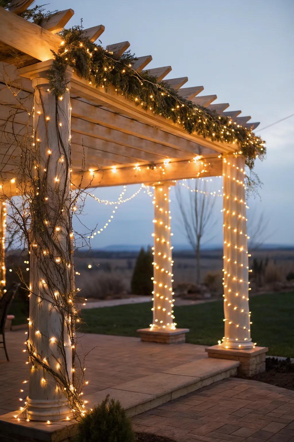 Romantic trellis lighting for cozy gatherings.