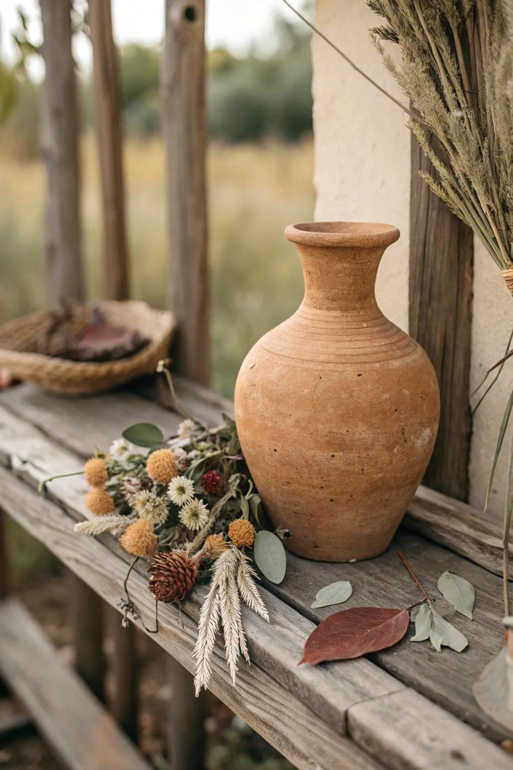 A terracotta earthenware container adding inherent warmth to a comfortable setting.