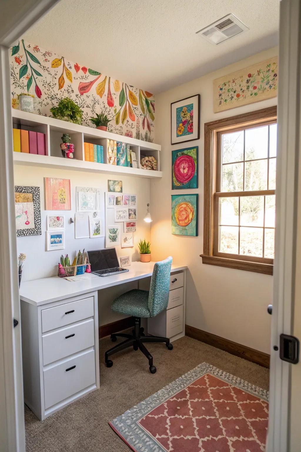 Use creative wall art to bring personality to your cloffice.