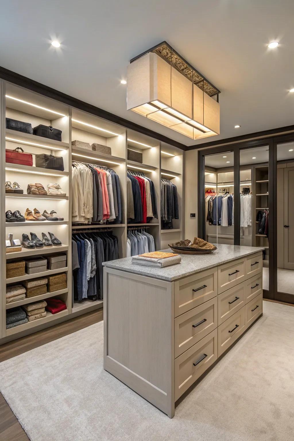 A closet island adds function and elegance to your space.