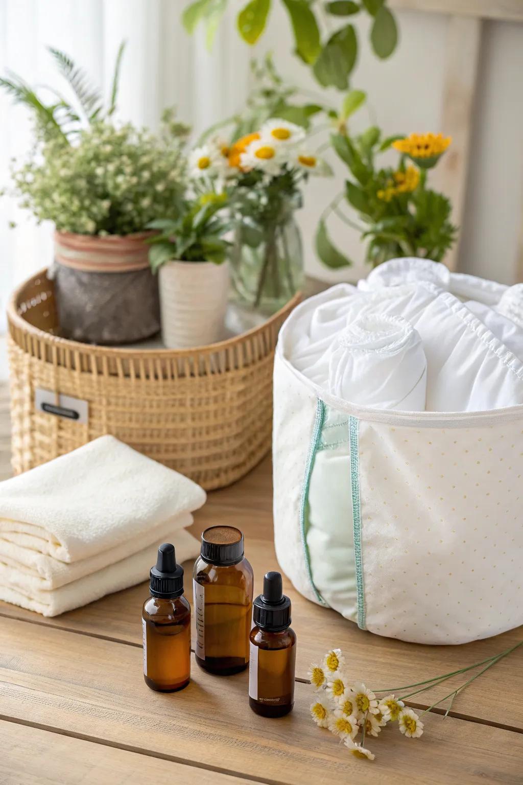 Essential oils provide a natural way to maintain freshness in your cloth diaper pail.