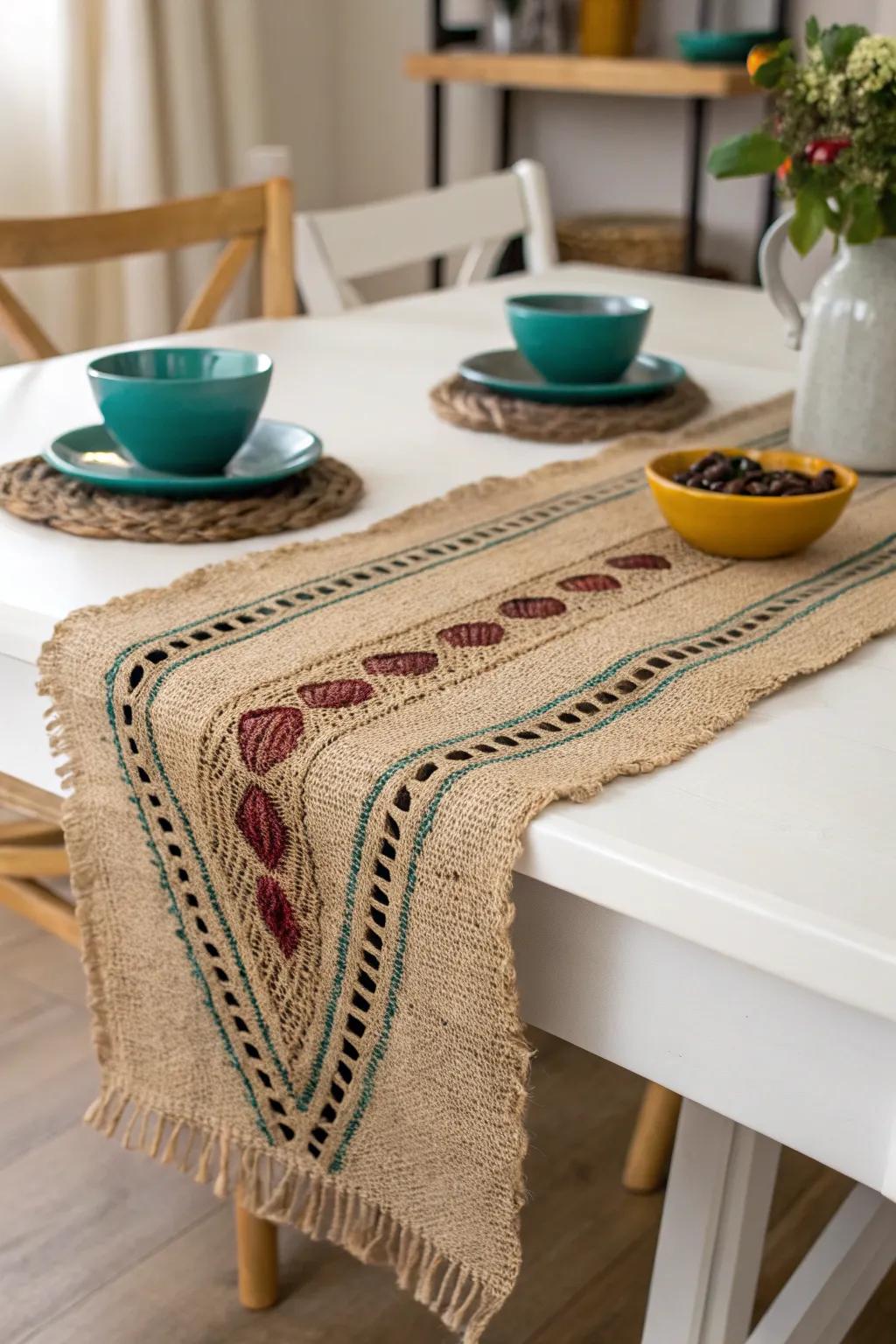 Elevate your dining experience with a rustic coffee sack table runner that blends Scandinavian simplicity with boho charm.