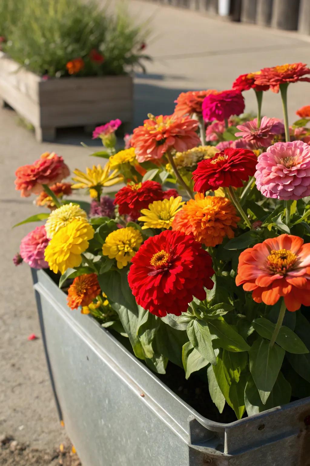 Zinnias bringing a burst of color to the garden.
