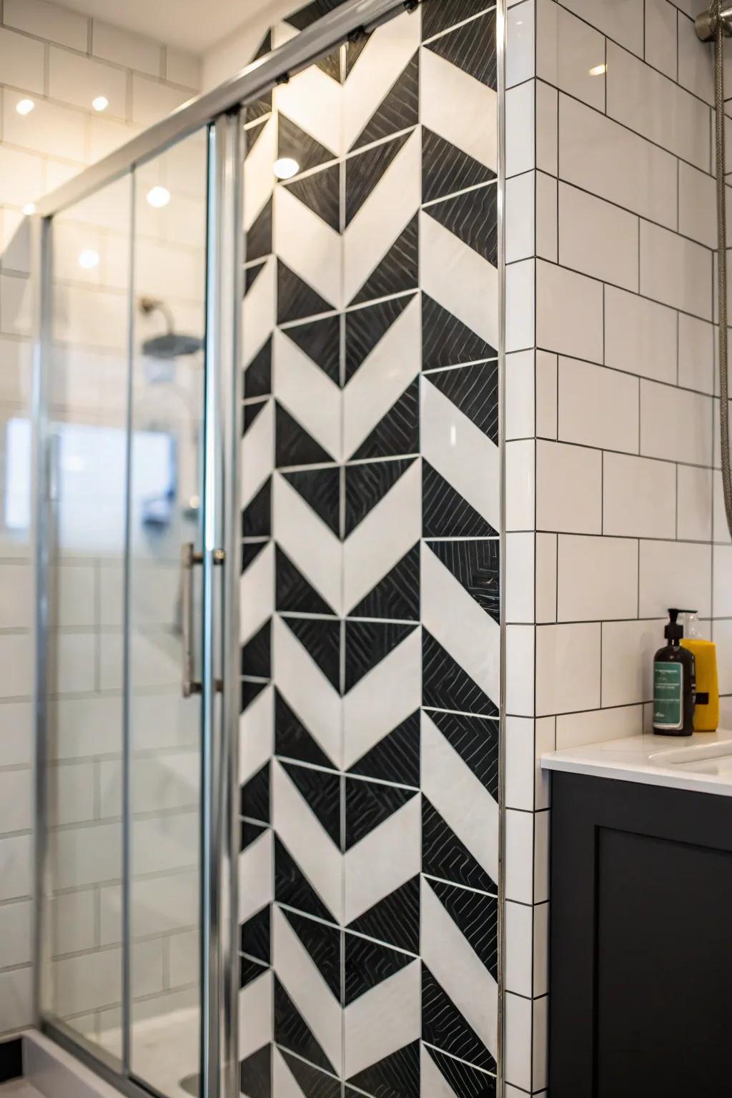 Audacious juxtapositions engender a dramatic and striking shower architectural plan.