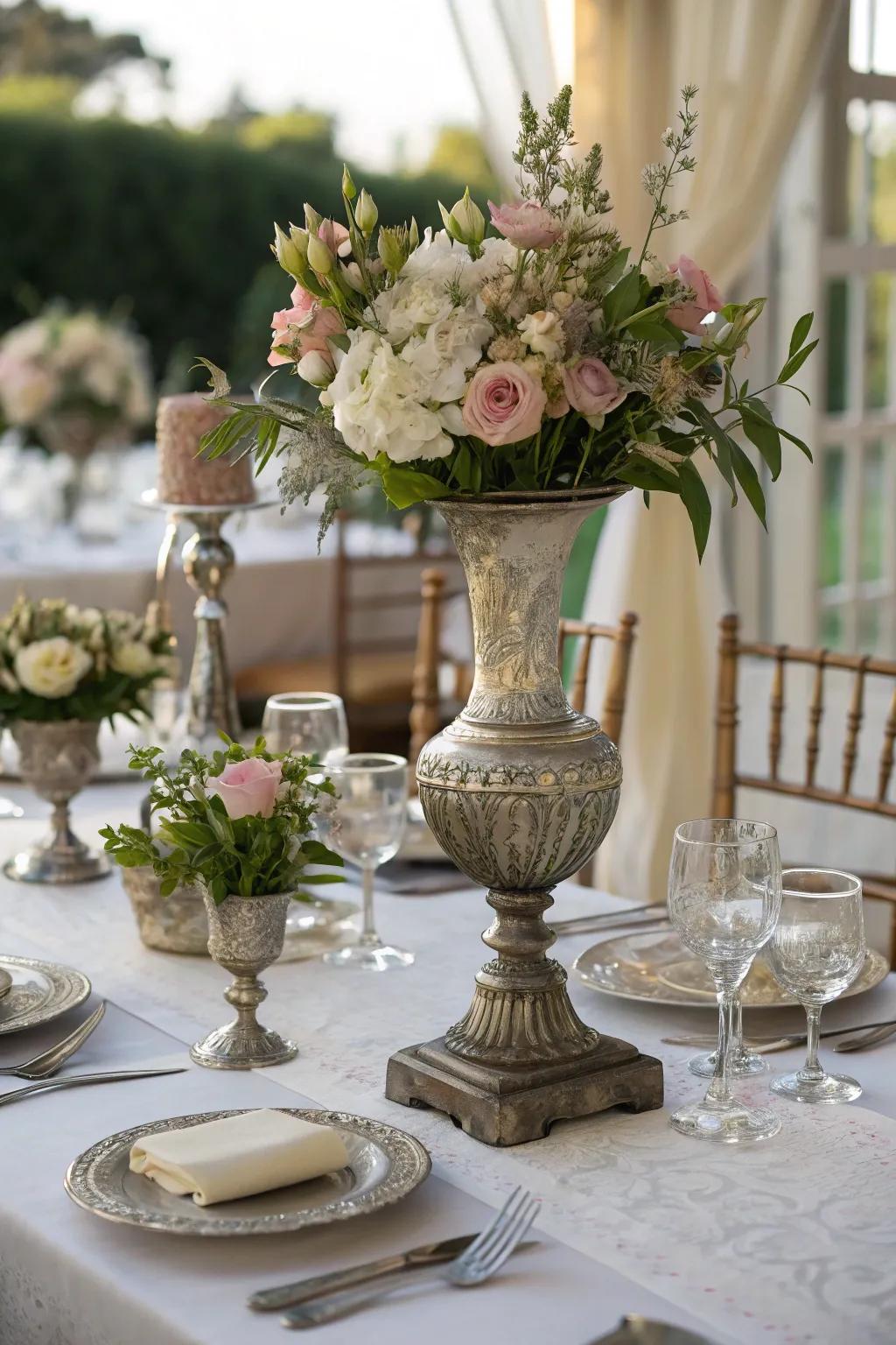 Classic charm incorporating antique elements as centerpieces.