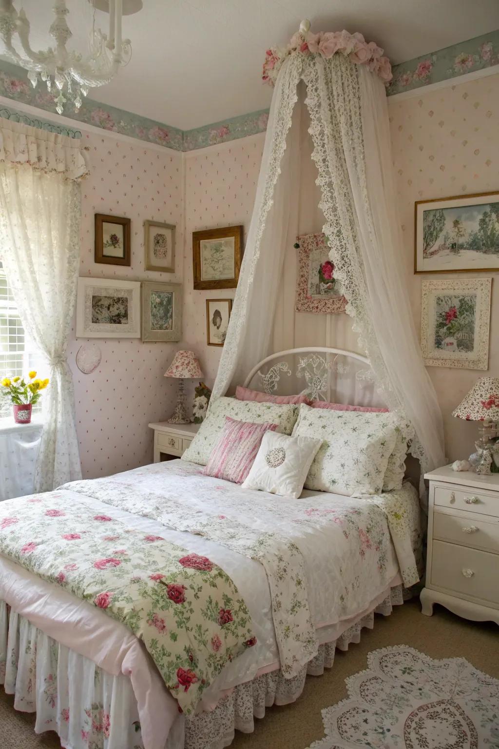 Lace and ruffled textiles introduce whimsy and charm.