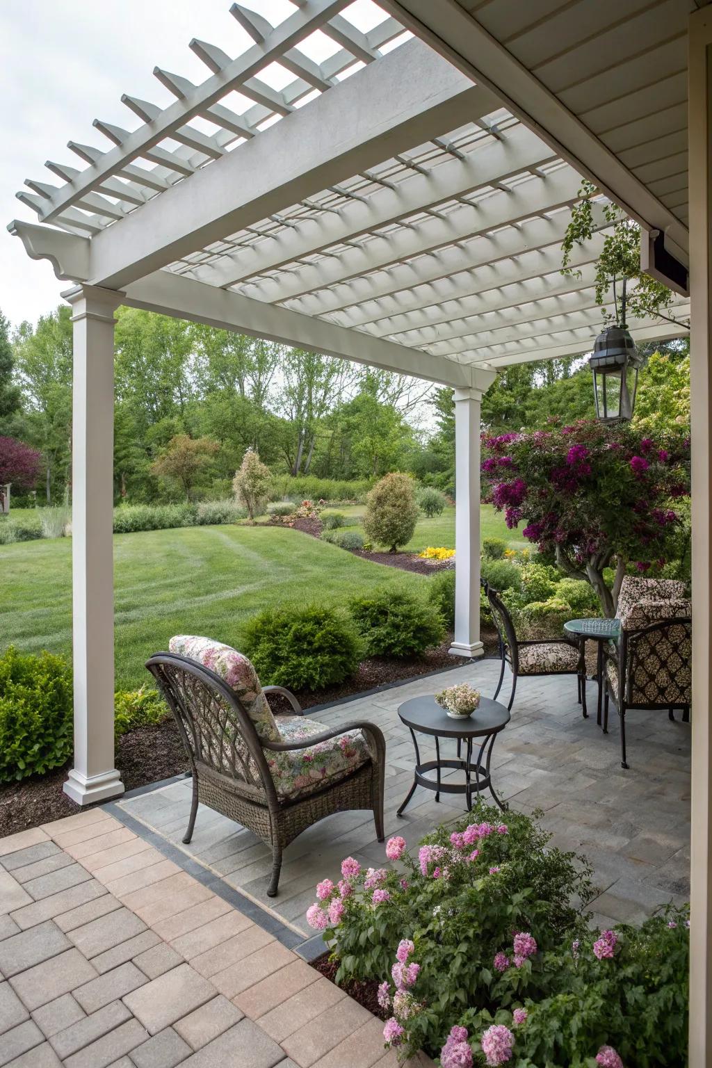 Partially sheltered porches offer a blend of sunlight and shade.