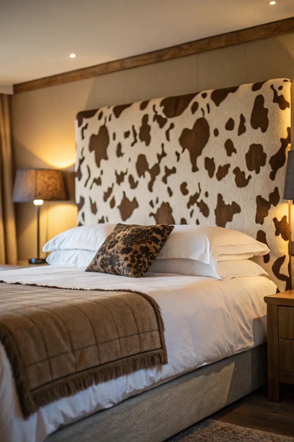 A farm animal pattern bed frame serves as a stunning room centerpiece.