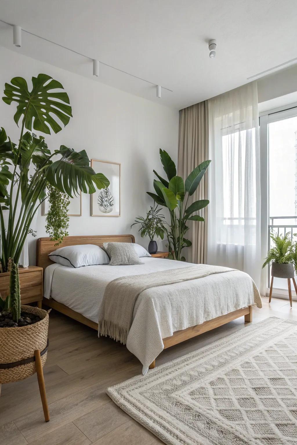 Fewer, larger plants create a minimalist yet impactful statement.