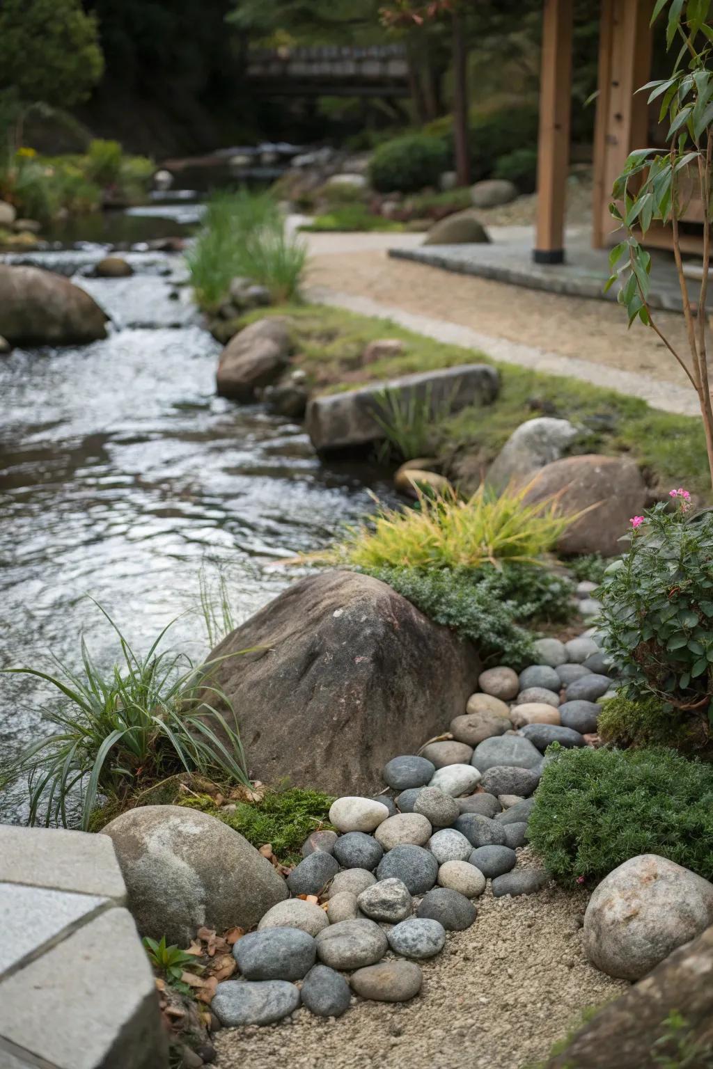 A Zen-inspired corner provides a serene and reflective area in your landscape.