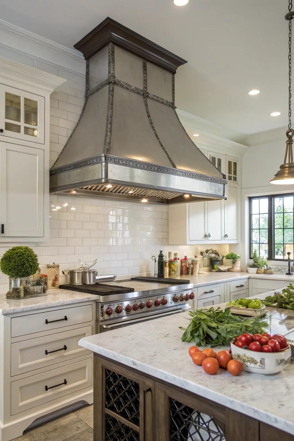 Metal trim accents infuse range hoods with a luxurious feel.