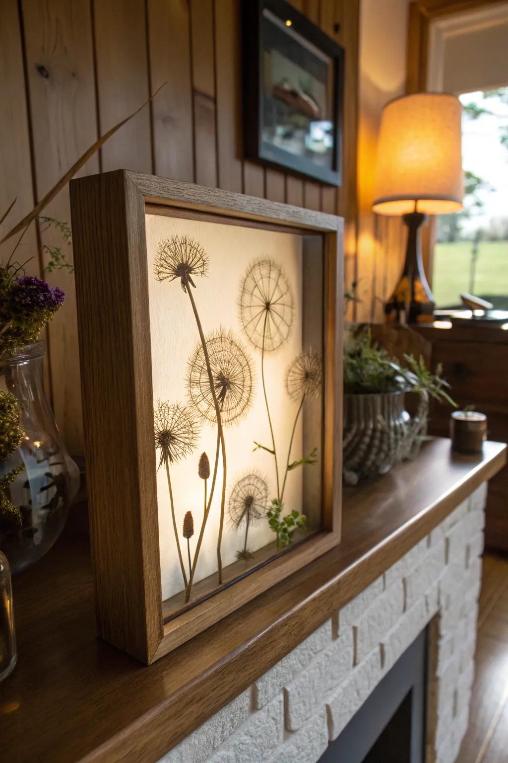 Display frames nicely express the beauty of dandelions.