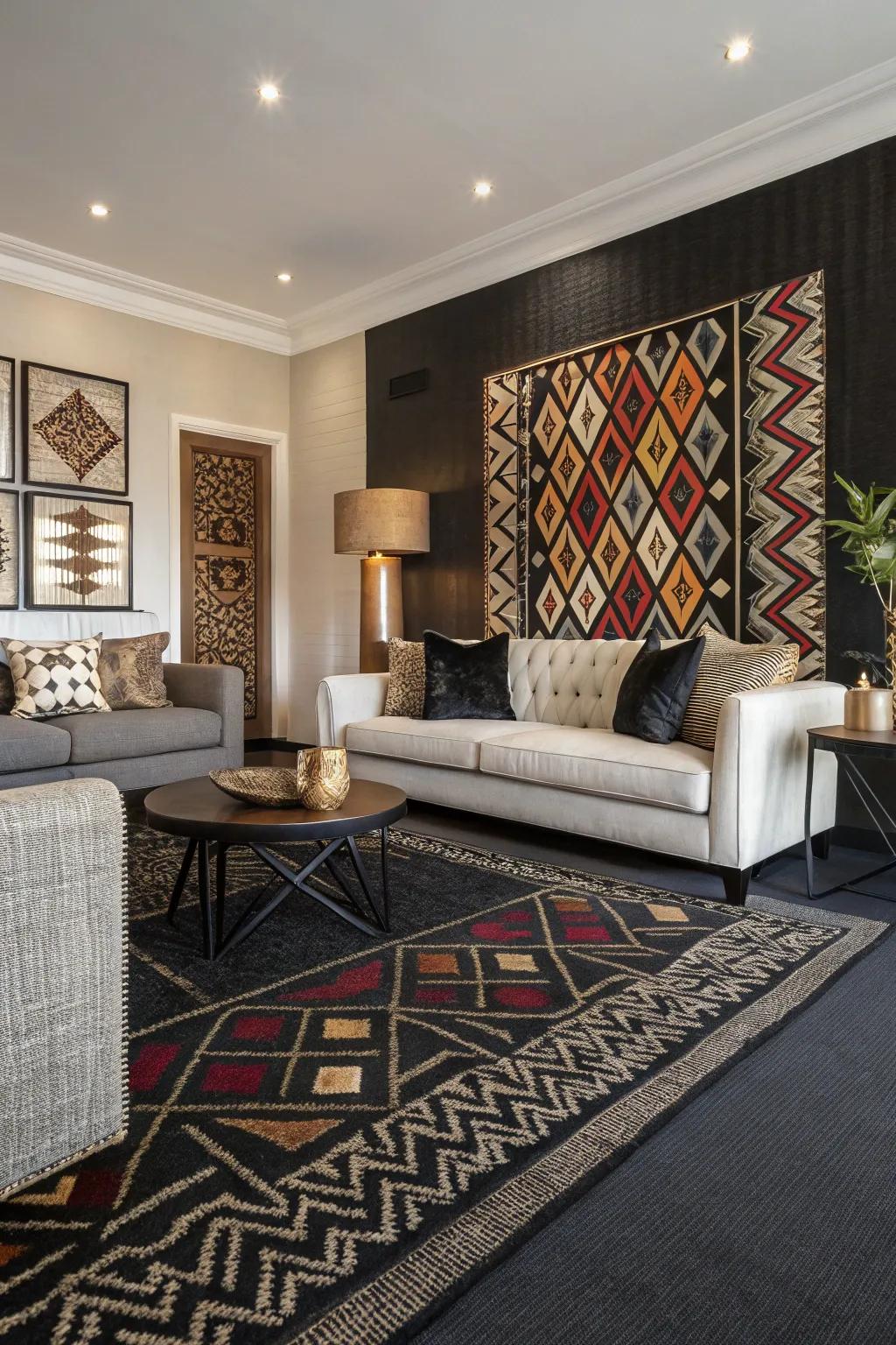 Shapes add charm to a dark floor covering space.