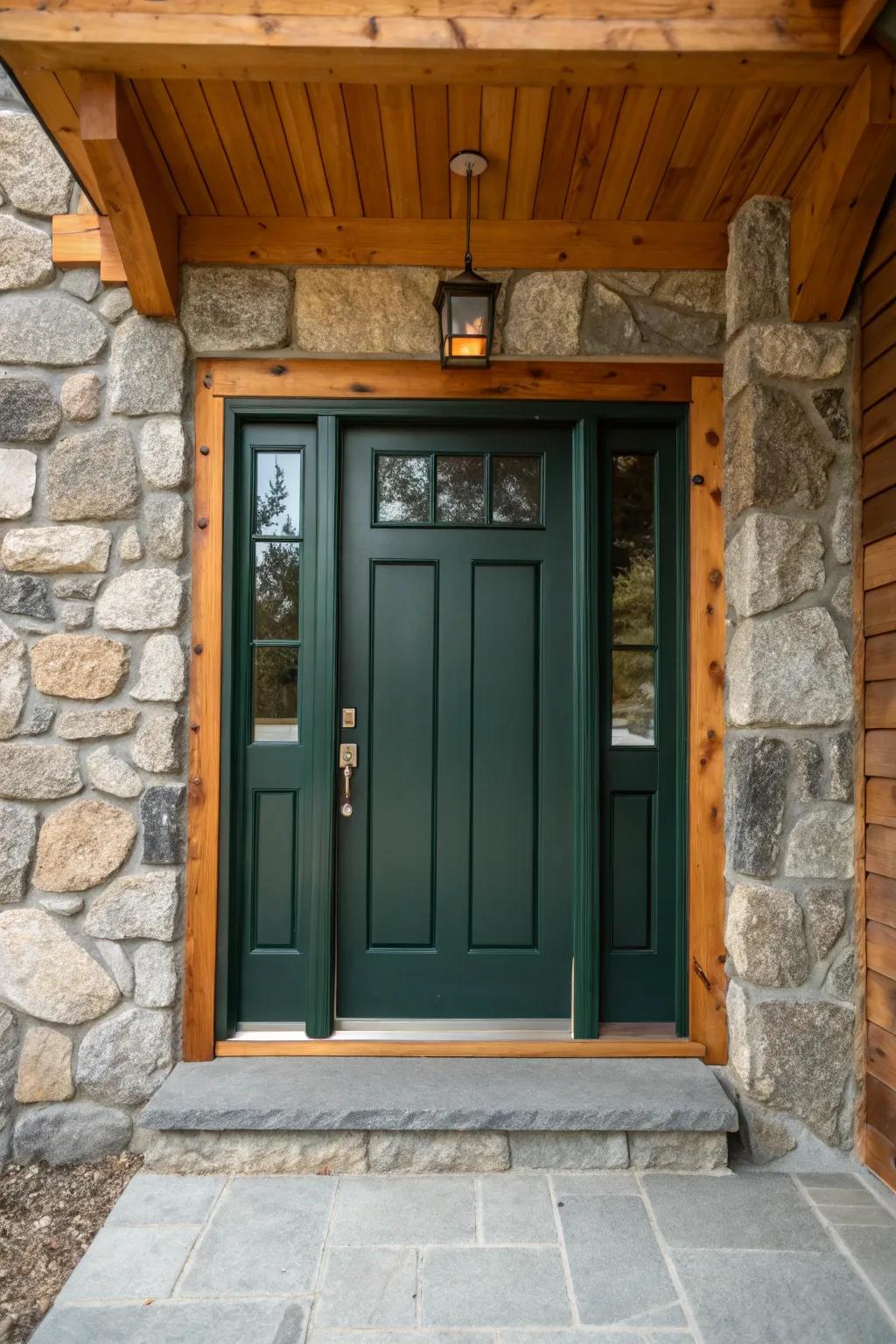 Natural materials create a grounded and inviting entrance.