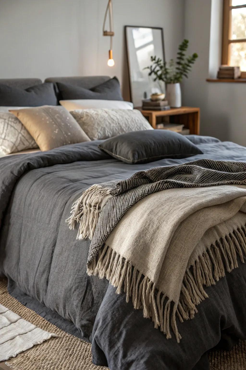 The layers of texture in the bedding offer comfort and warmth.