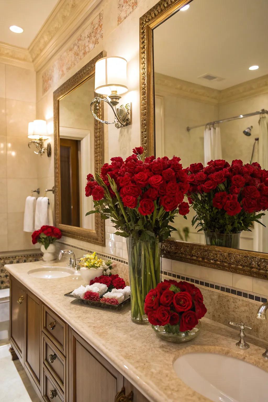 Red floral touches add nature and softness to the area.