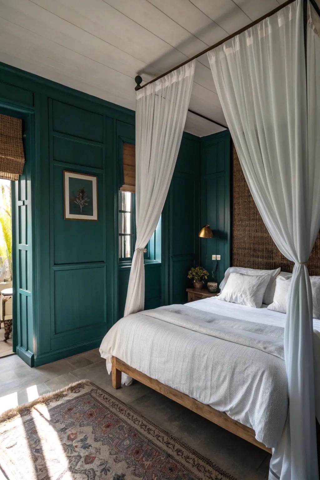 Teal and white establish a clean, timeless aesthetic.