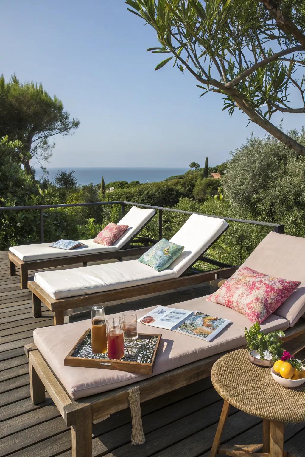 A sunbathing spot invites relaxation and leisure on sunny days.