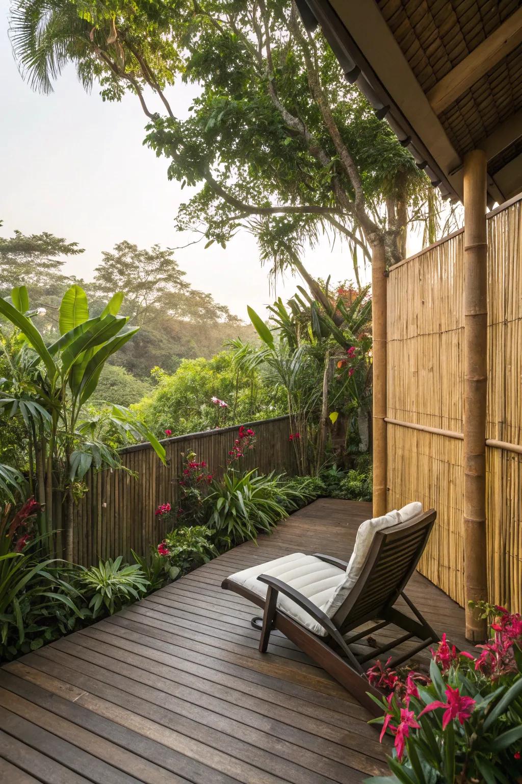 Bamboo privacy features offer natural elegance and seclusion.