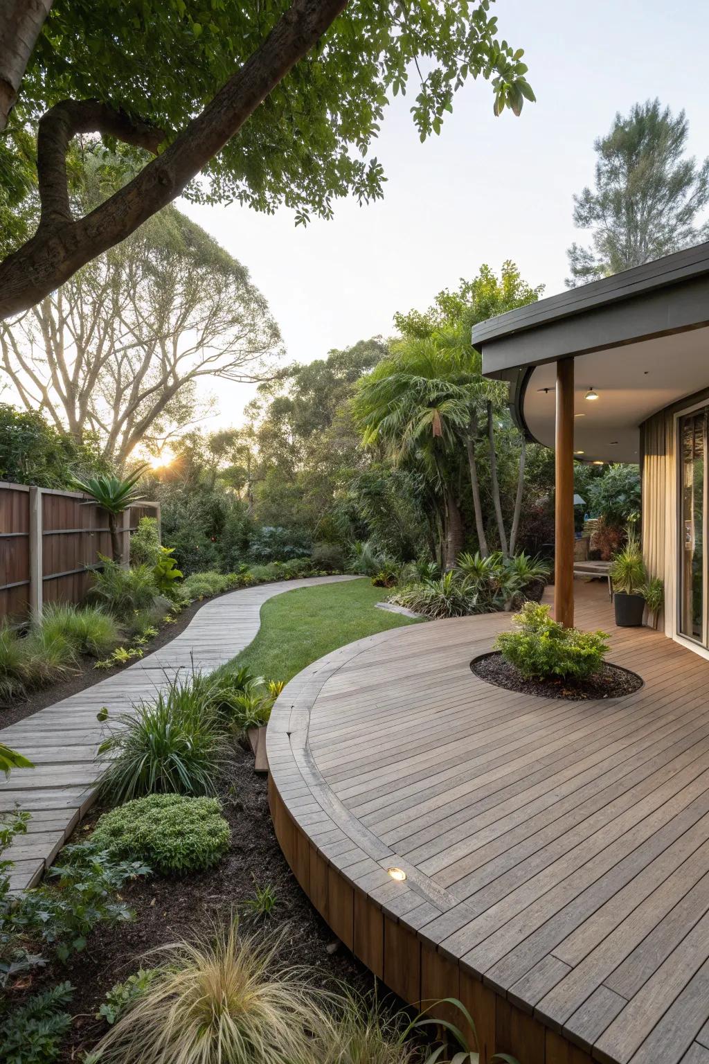 Curved layouts incorporate refinement and visual allure to your deck.