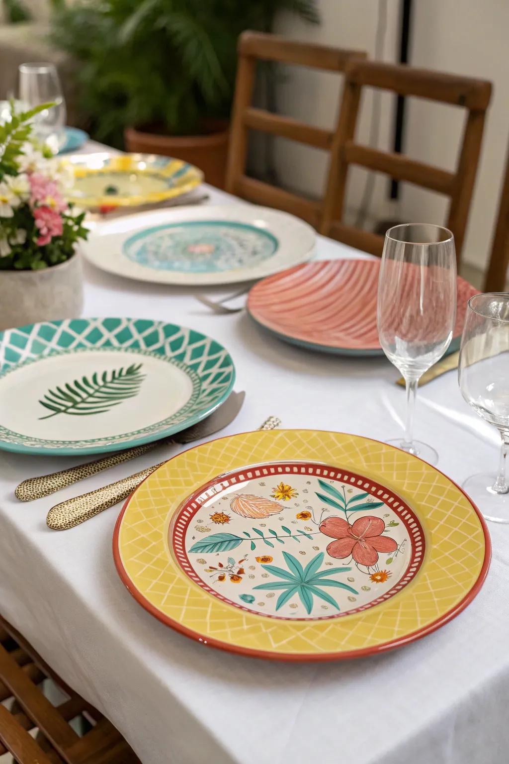 Hand-painted presentation plates as artistic centerpieces.