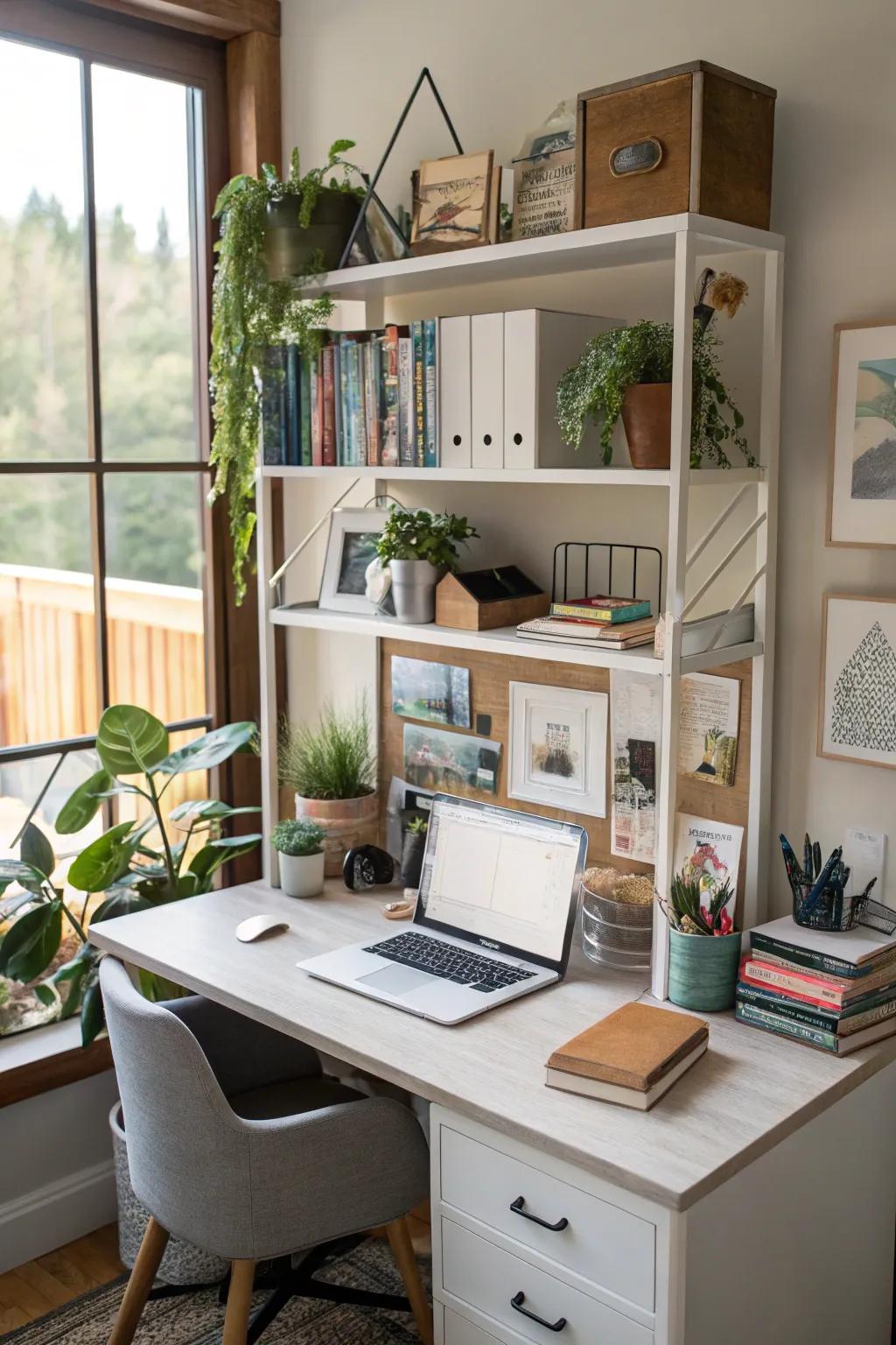 Vertical storage options keep your desk space neat.