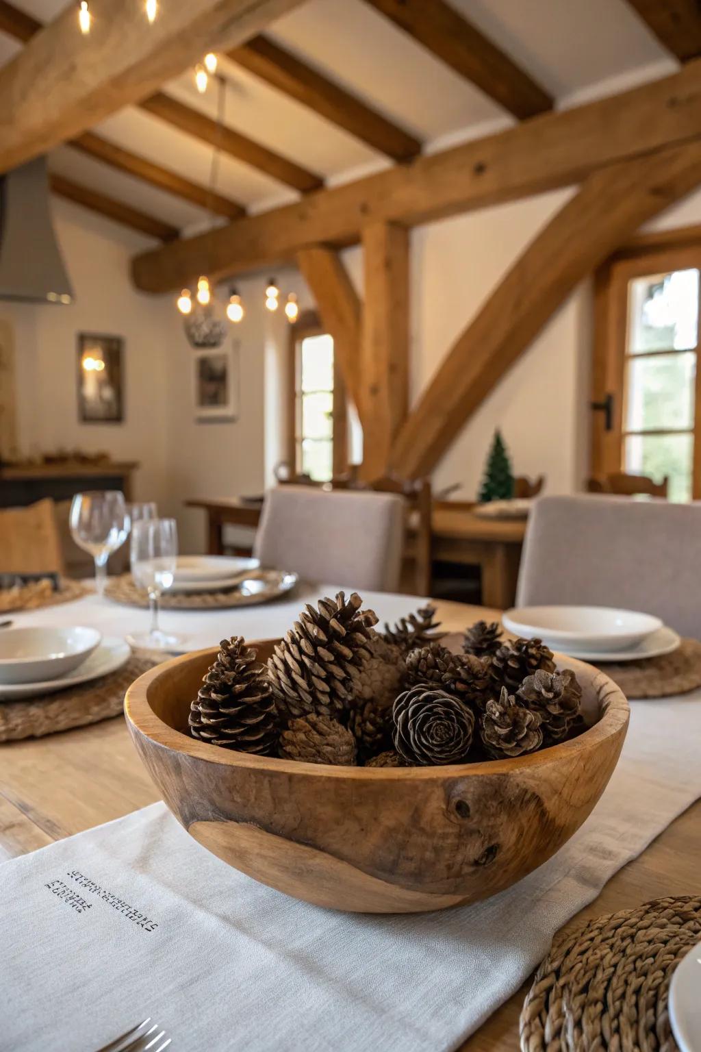 Earthy elegance: Timber bowls add a bit of rustic charm.